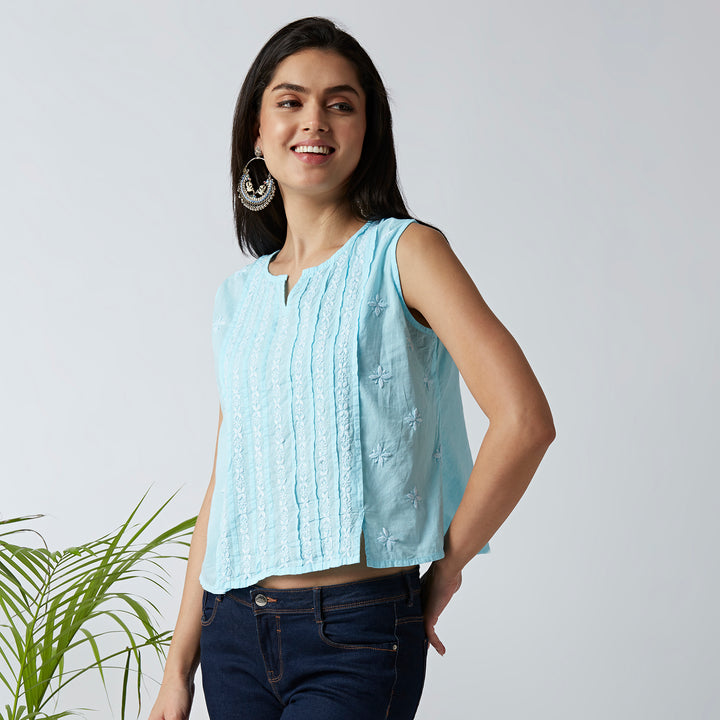 TRENDY COTTON CHIKANKARI CROP TOPS