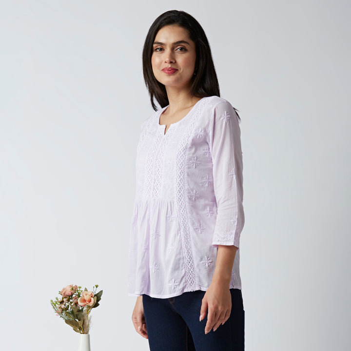 ALMA MUL COTTON CHIKANKARI SHORT KURTI