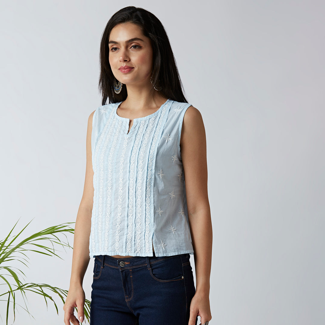 TRENDY COTTON CHIKANKARI CROP TOPS