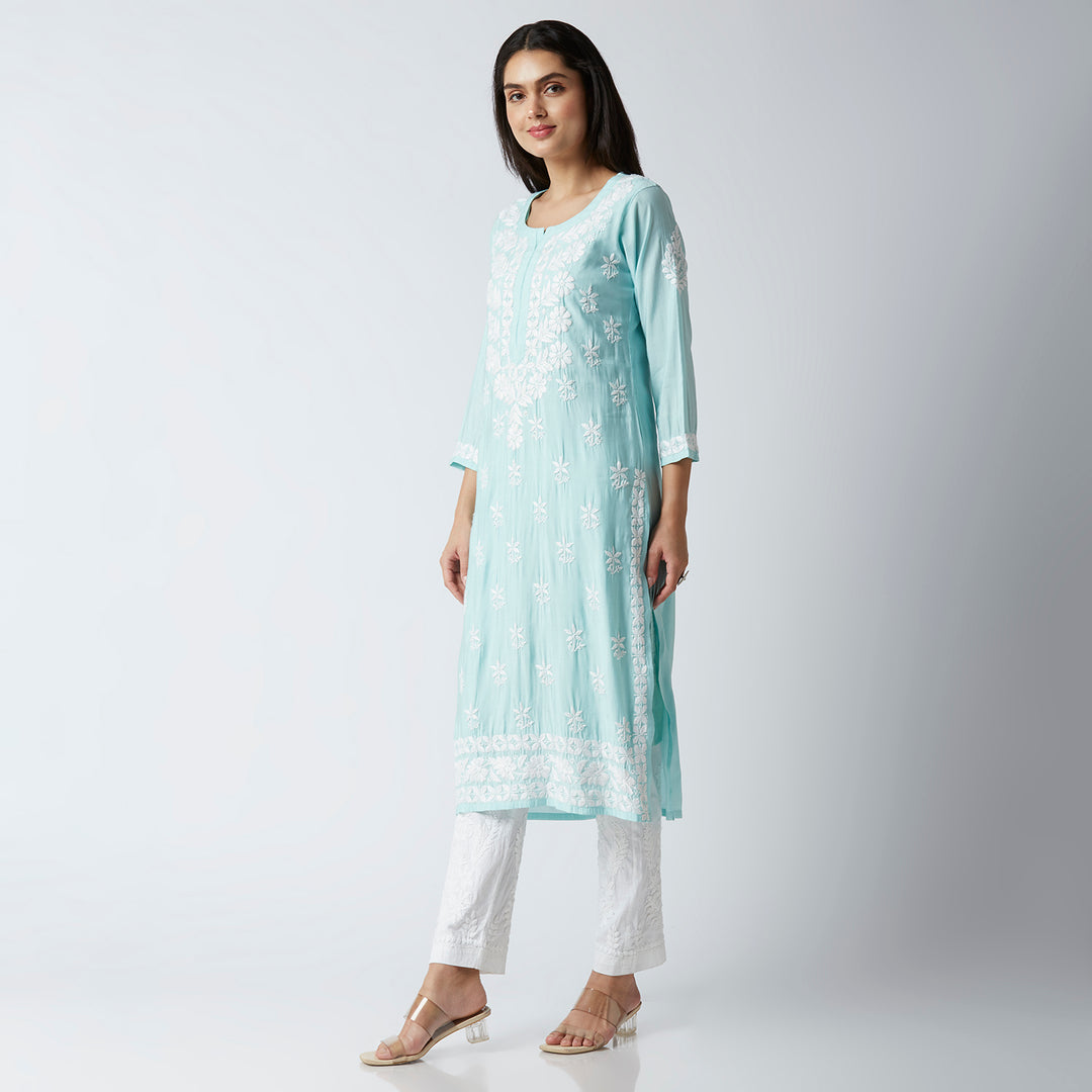 MAHAM MODAL CHIKANKARI LONG KURTI