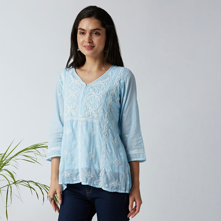 ELENA MUL COTTON CHIKANKARI SHORT KURTI