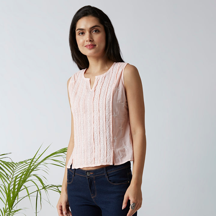 TRENDY COTTON CHIKANKARI CROP TOPS