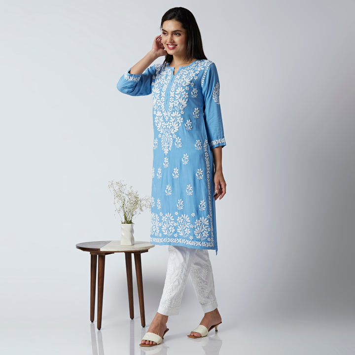 NEHA MODAL CHIKANKARI LONG KURTI