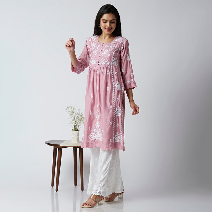 HEBA CHANDERI LONG KURTI