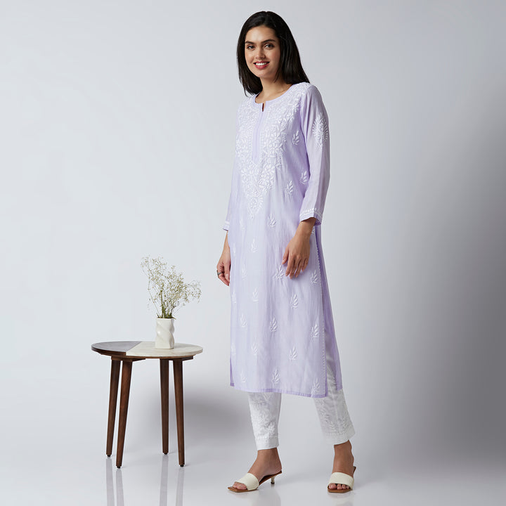 ZUBAIDA CHANDERI CHIKANKARI LONG KURTI