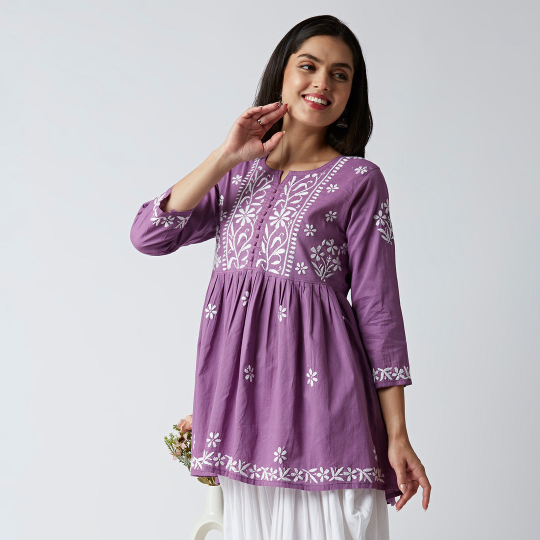 LUCIA COTTON CHIKANKARI SHORT KURTI