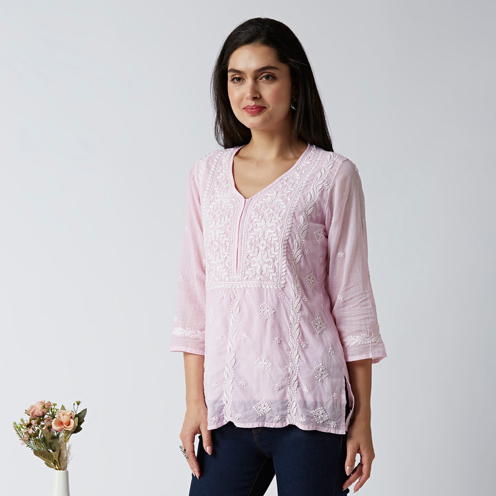 ELENA MUL COTTON CHIKANKARI SHORT KURTI