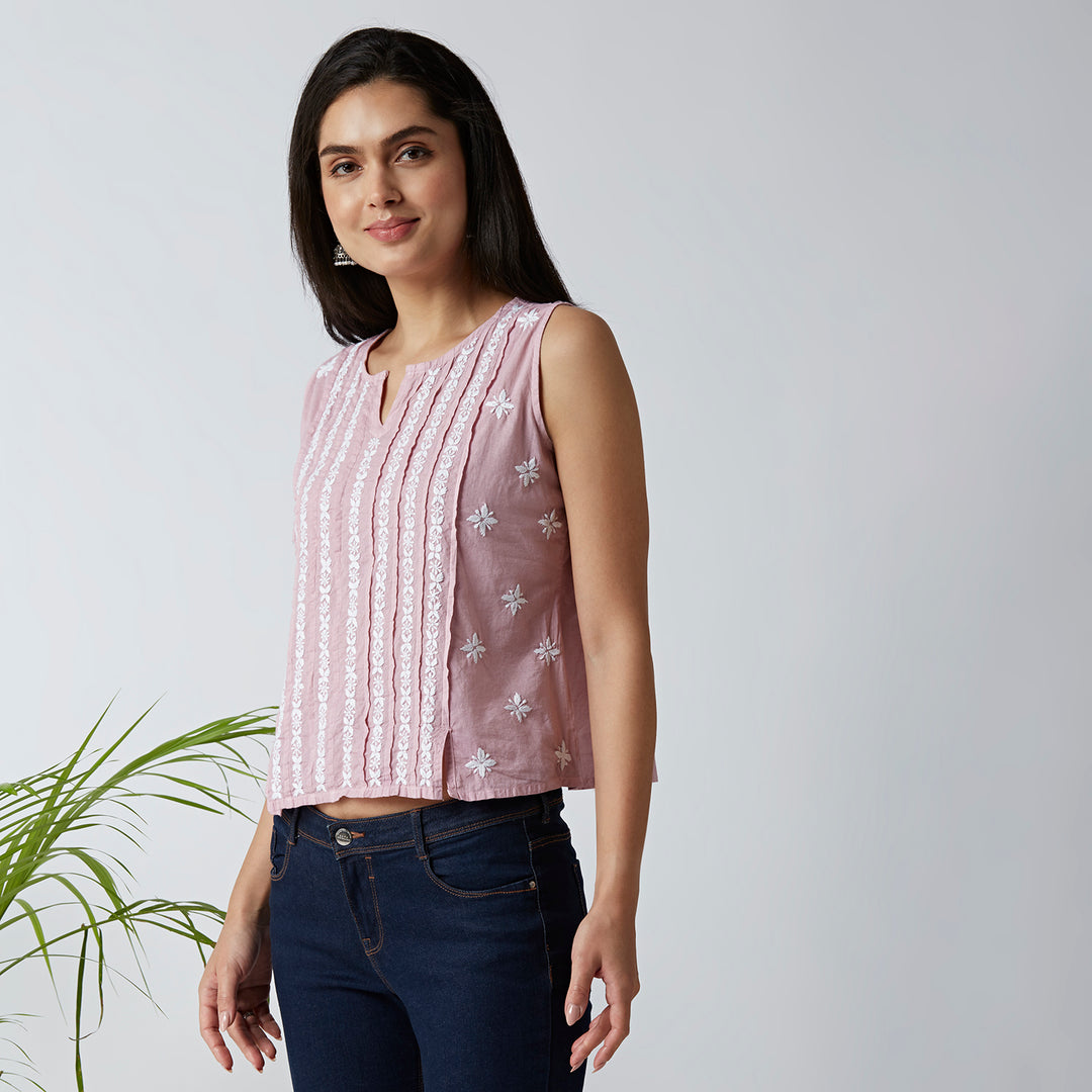 TRENDY COTTON CHIKANKARI CROP TOPS