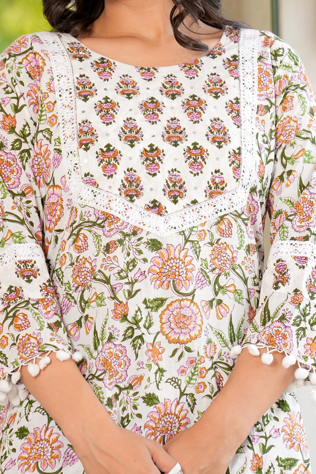 Chanda Cotton Printed Dupatta Set White & Pink