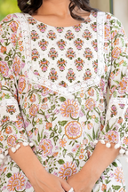 Chanda Cotton Printed Dupatta Set White & Pink