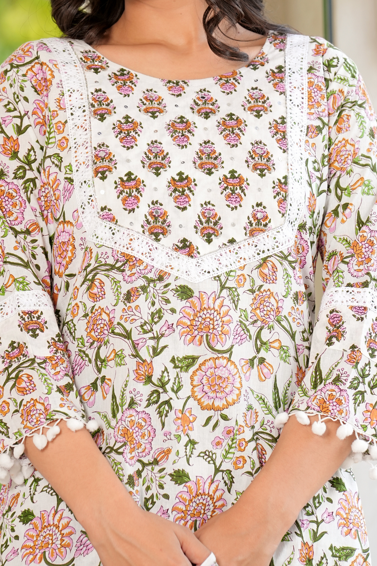 Chanda Cotton Printed Dupatta Set White & Pink