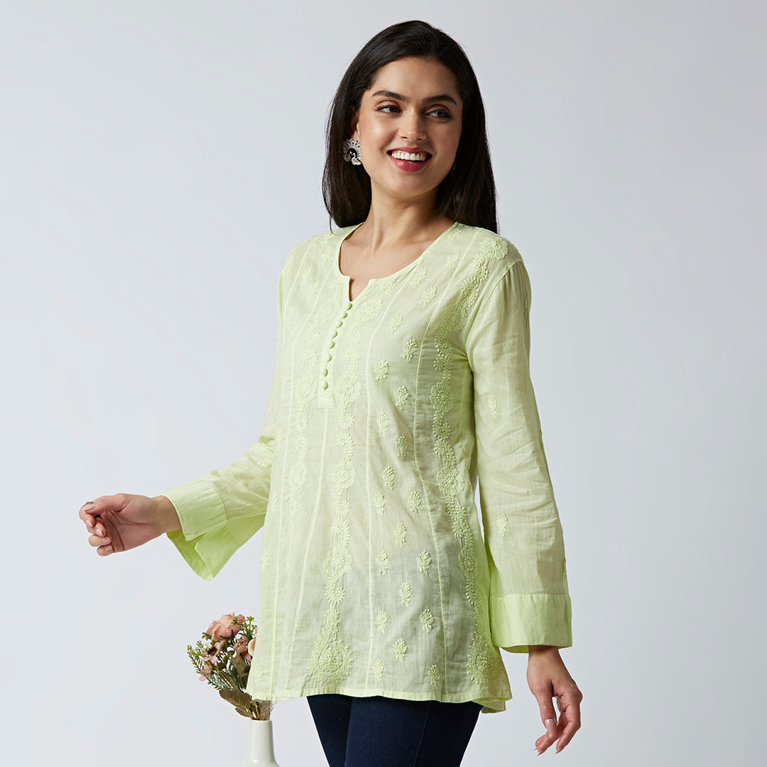 ALBA MUL COTTON CHIKANKARI SHORT TOP