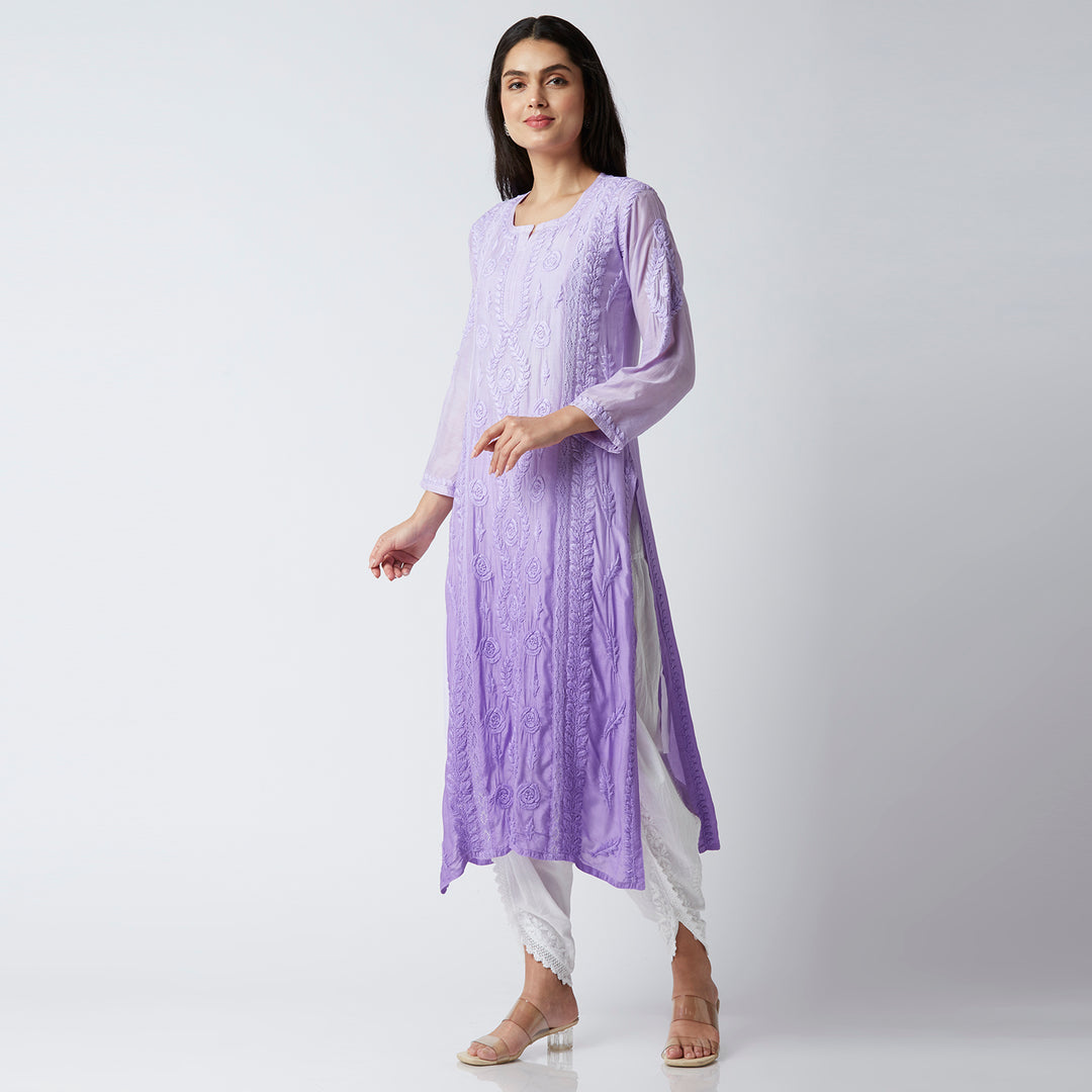 NAAZIA MUSLIN CHIKANKARI LONG KURTI