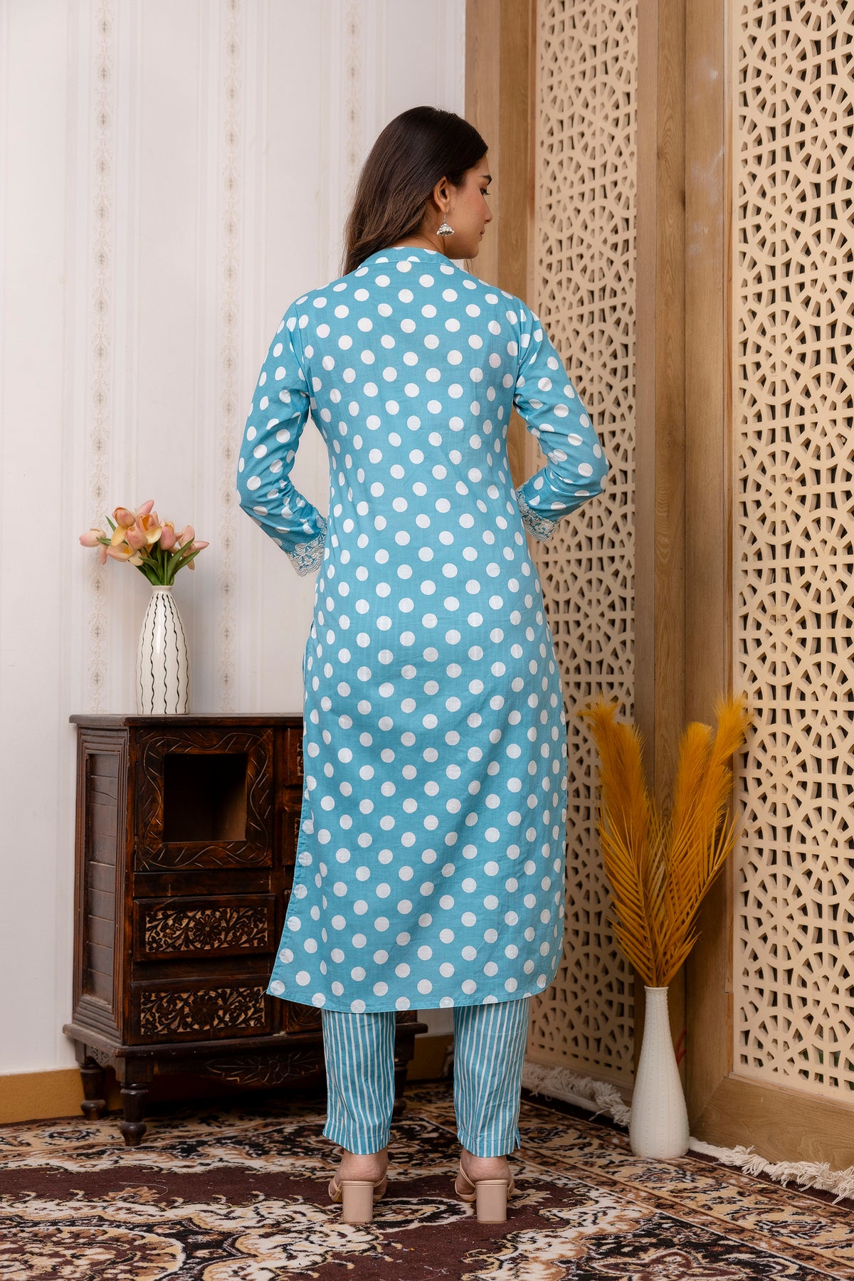 Sanchi Cotton Polka Dot Set With Dupatta