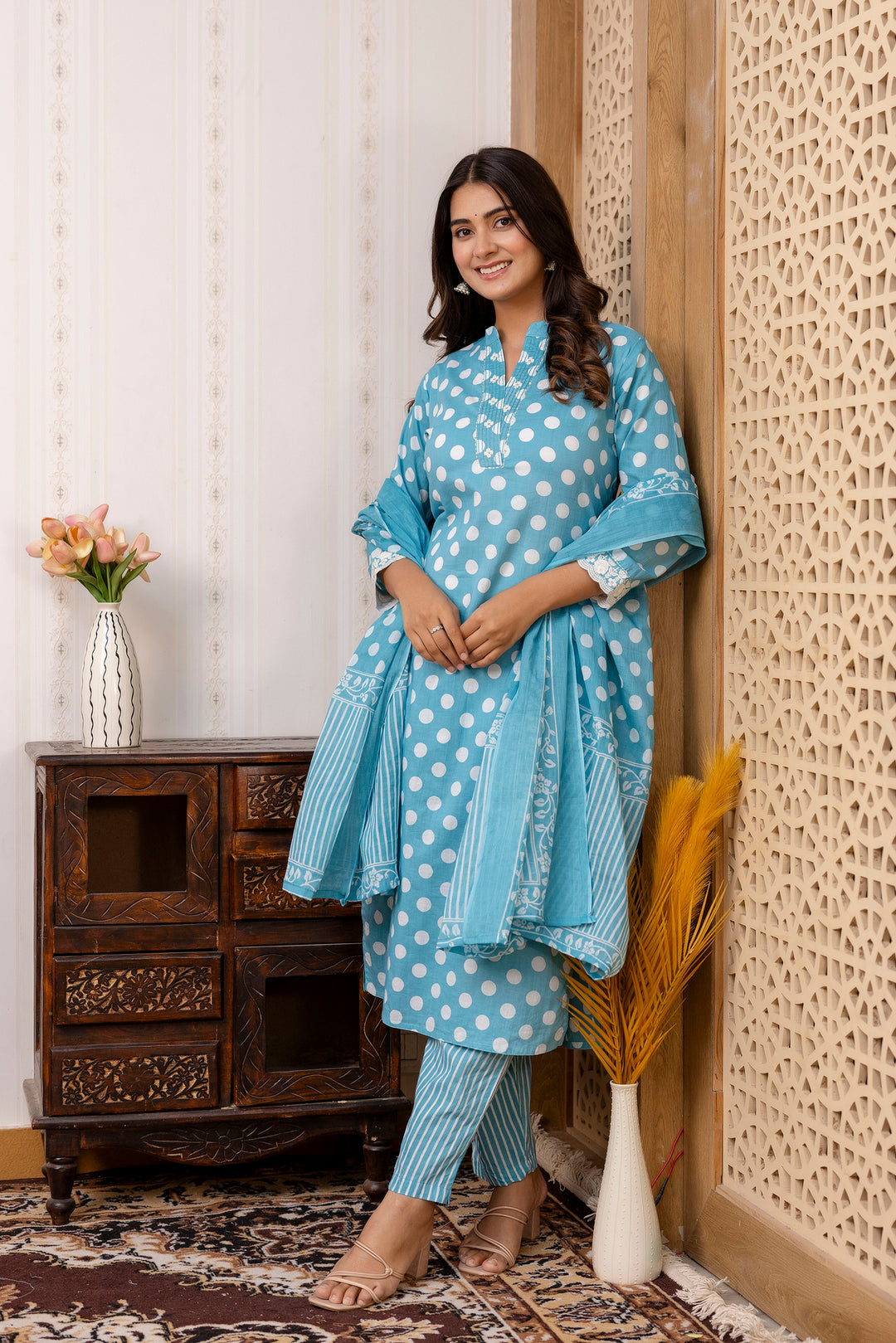 SANCHI COTTON POLKA DOT SET WITH DUPATTA