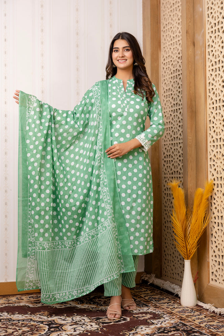 SANCHI COTTON POLKA DOT SET WITH DUPATTA