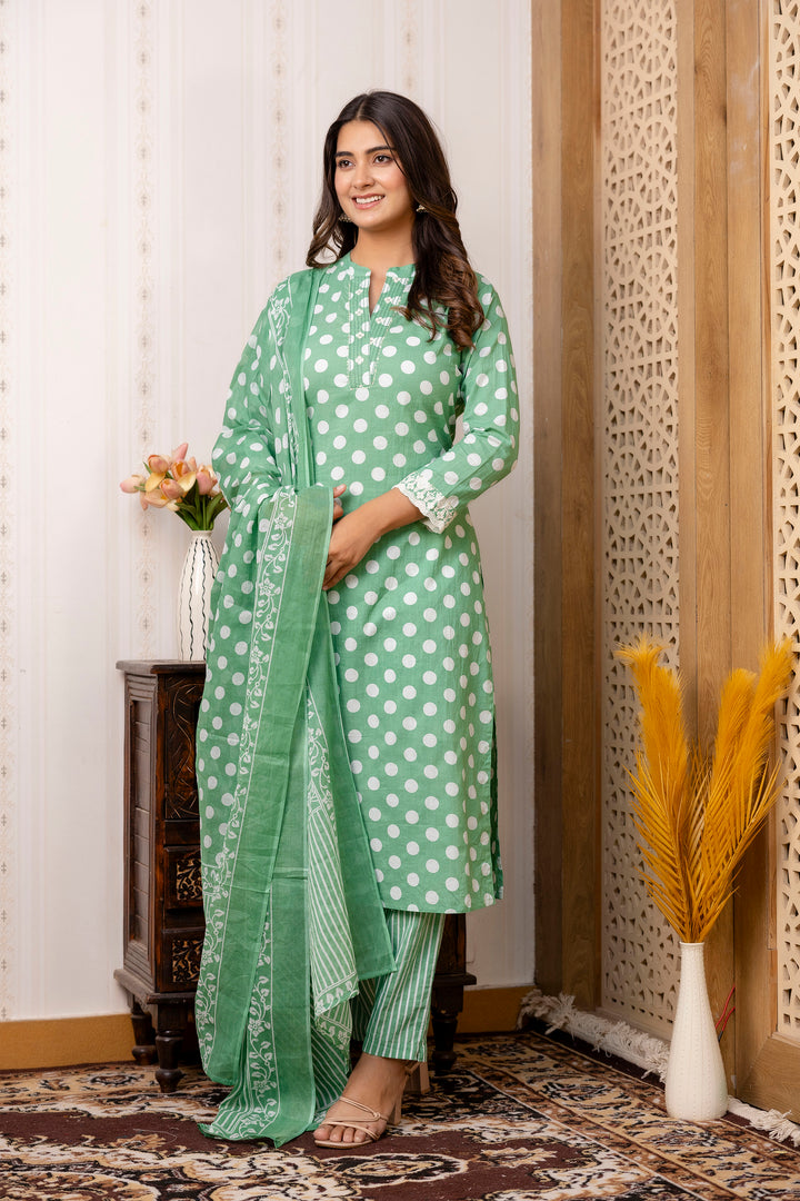 SANCHI COTTON POLKA DOT SET WITH DUPATTA