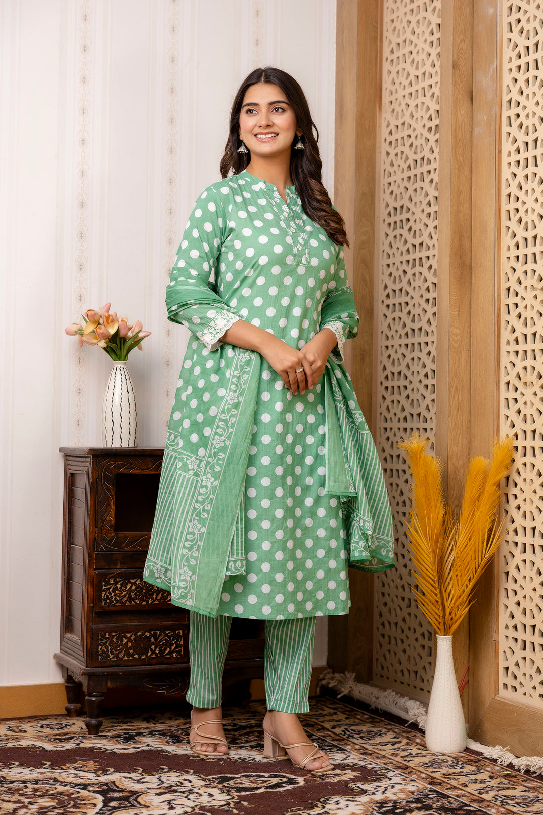 SANCHI COTTON POLKA DOT SET WITH DUPATTA