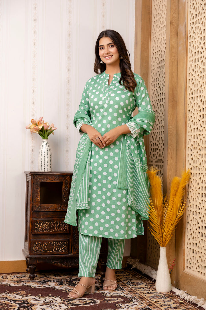 SANCHI COTTON POLKA DOT SET WITH DUPATTA