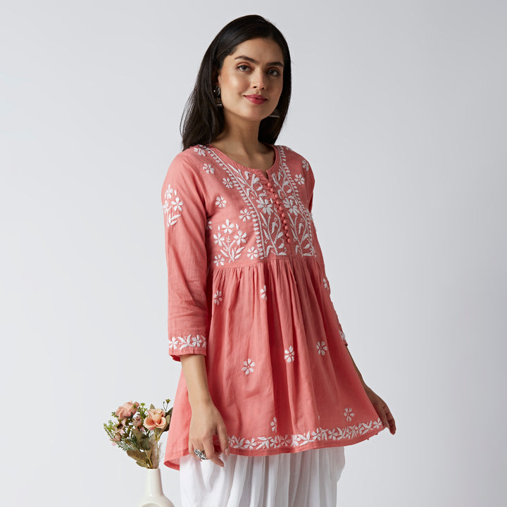 LUCIA COTTON CHIKANKARI SHORT KURTI