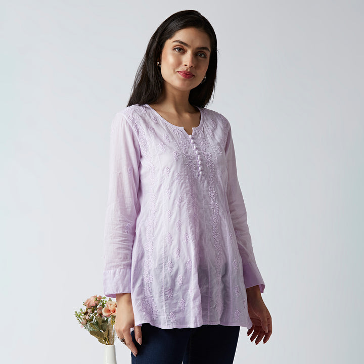 ALBA MUL COTTON CHIKANKARI SHORT TOP