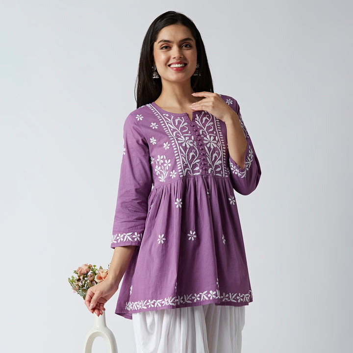 LUCIA COTTON CHIKANKARI SHORT KURTI