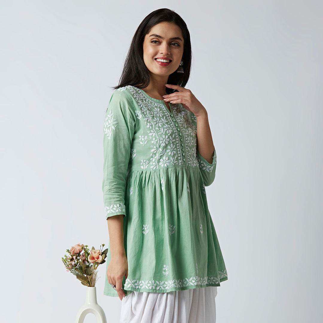 LUCIA COTTON CHIKANKARI SHORT KURTI