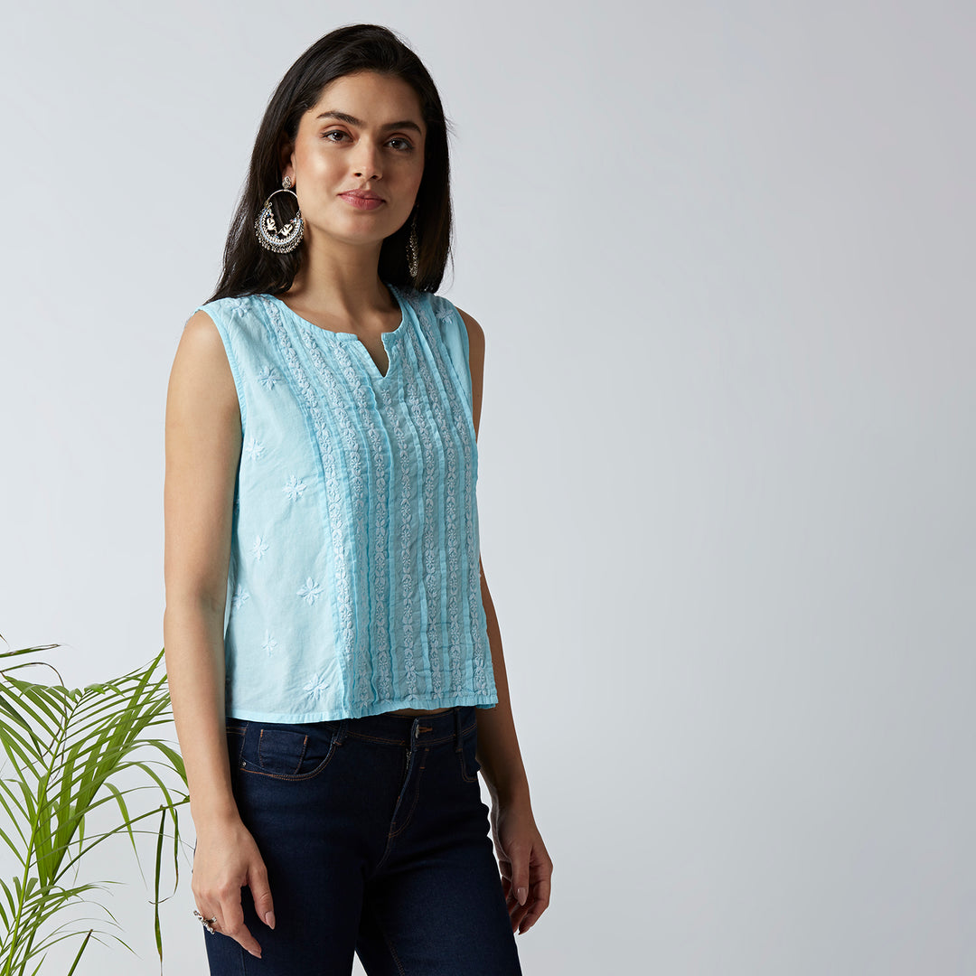 TRENDY COTTON CHIKANKARI CROP TOPS