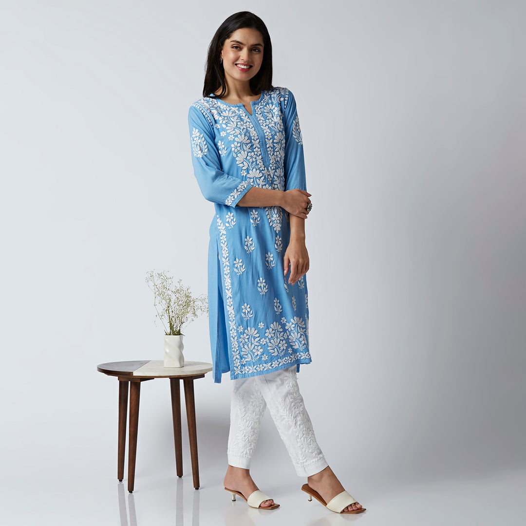 NEHA MODAL CHIKANKARI LONG KURTI