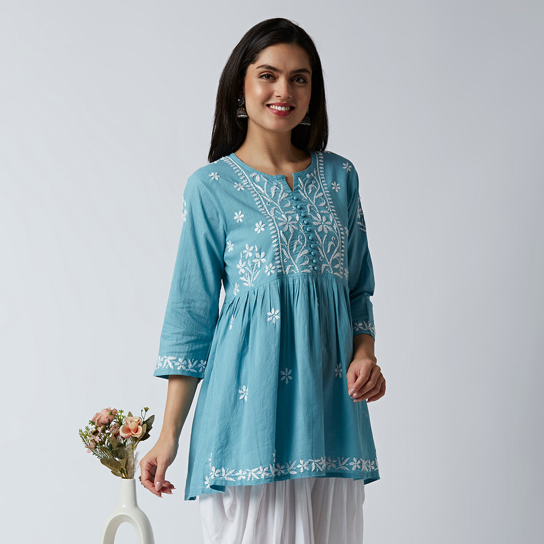 LUCIA COTTON CHIKANKARI SHORT KURTI