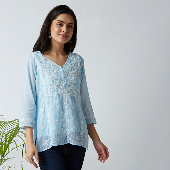 ELENA MUL COTTON CHIKANKARI SHORT KURTI