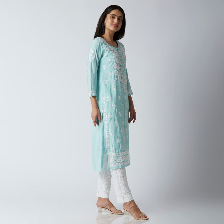 MAHAM MODAL CHIKANKARI LONG KURTI