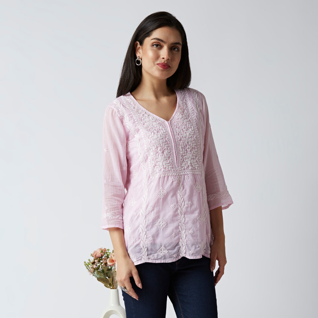 ELENA MUL COTTON CHIKANKARI SHORT KURTI