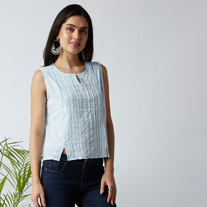 TRENDY COTTON CHIKANKARI CROP TOPS