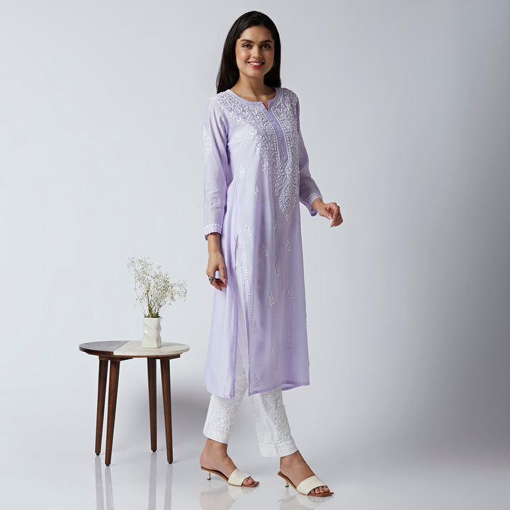 ZUBAIDA CHANDERI CHIKANKARI LONG KURTI