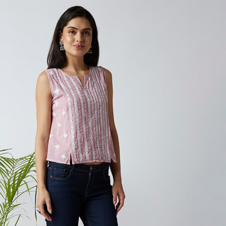 TRENDY COTTON CHIKANKARI CROP TOPS