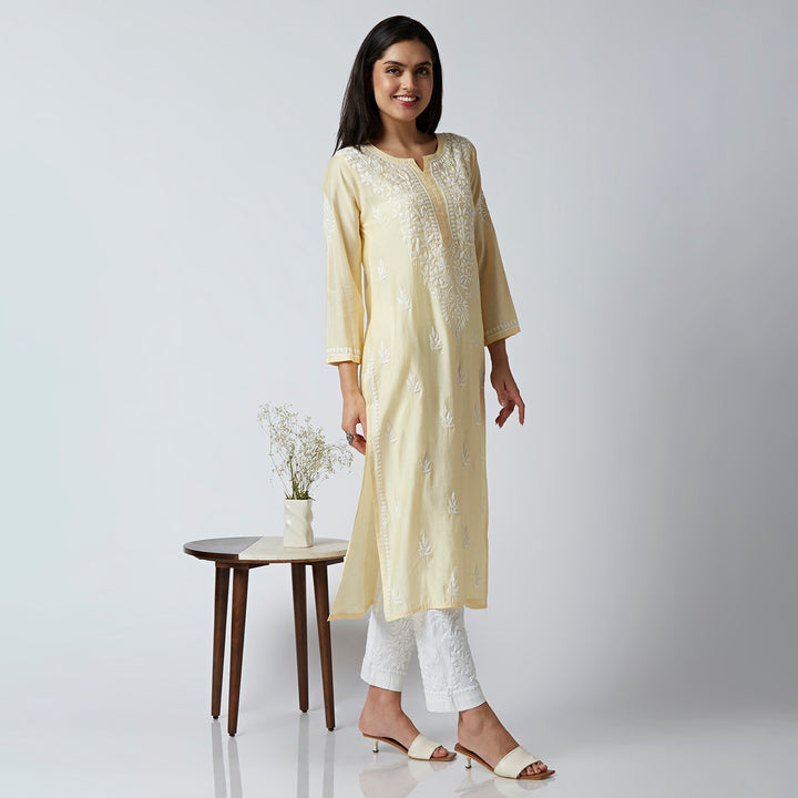 ZUBAIDA CHANDERI CHIKANKARI LONG KURTI