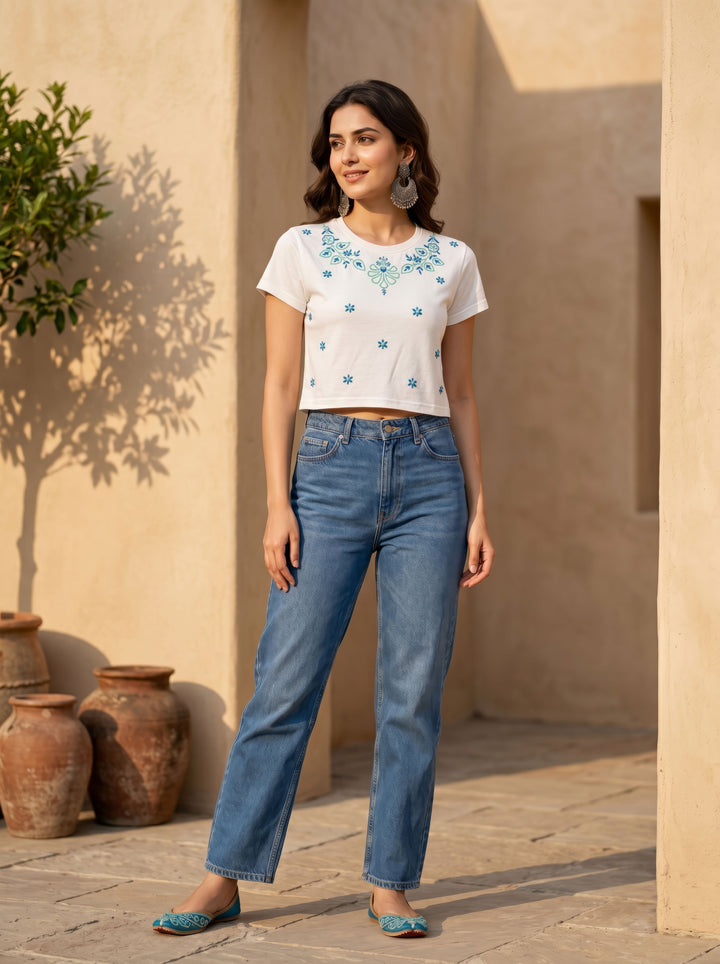 Jenny Chikankari short t shirt