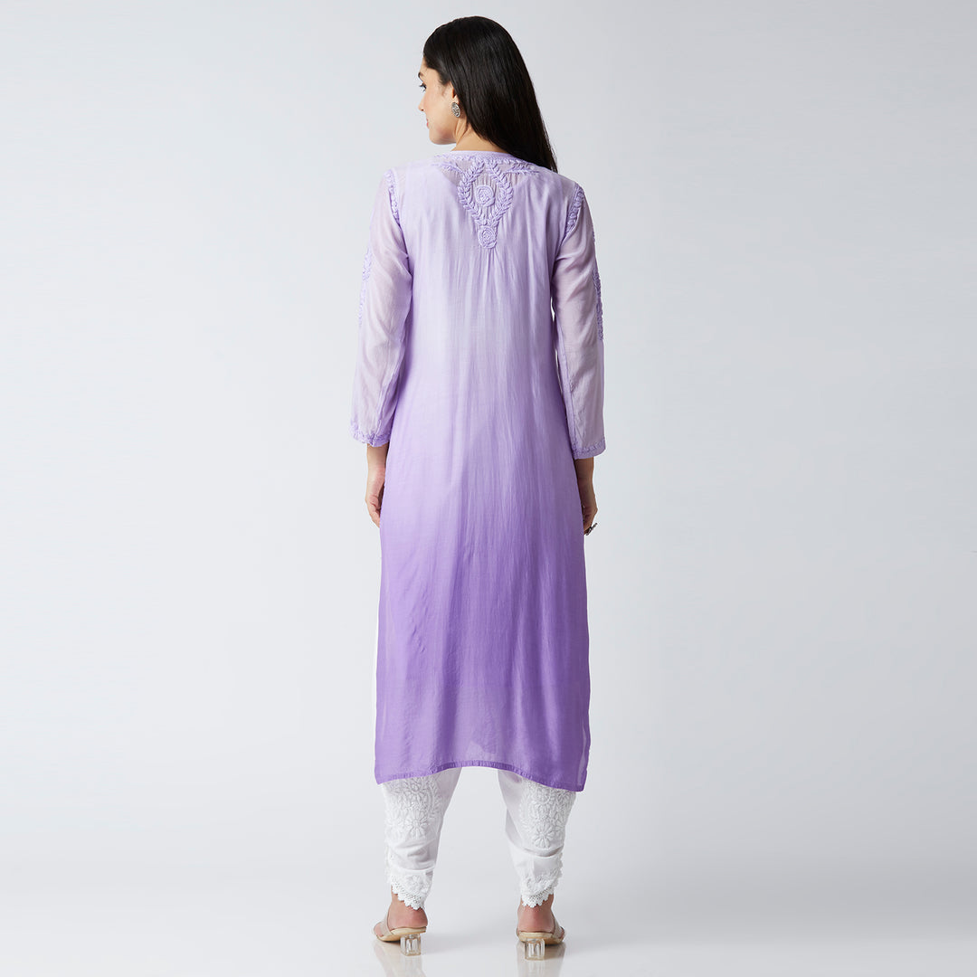 NAAZIA MUSLIN CHIKANKARI LONG KURTI