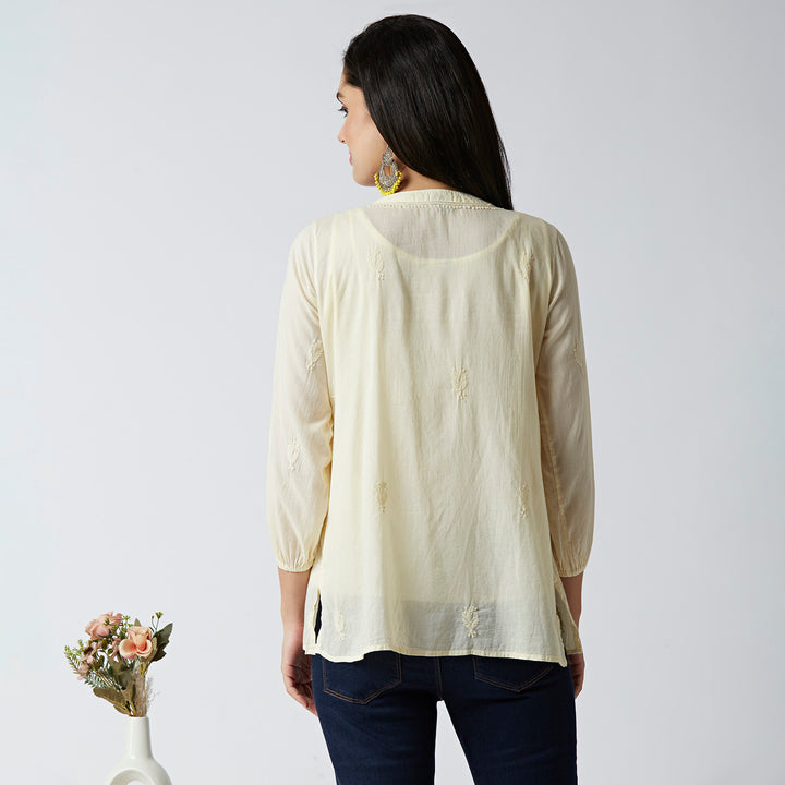 SARA MUL COTTON CHIKANKARI SHORT TOP