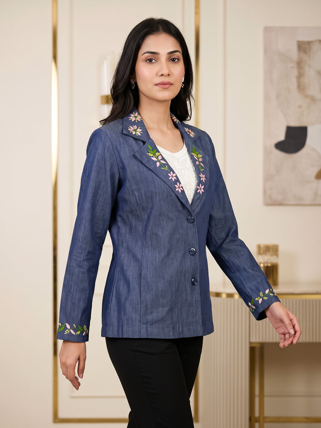Chikankari Denim Jacket