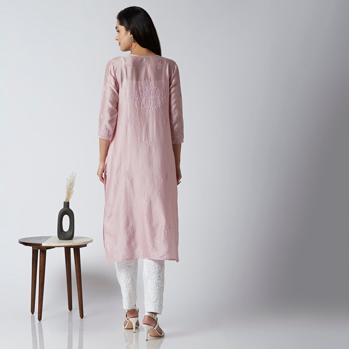 ADIRA CHANDERI CHIKANKARI LONG KURTI