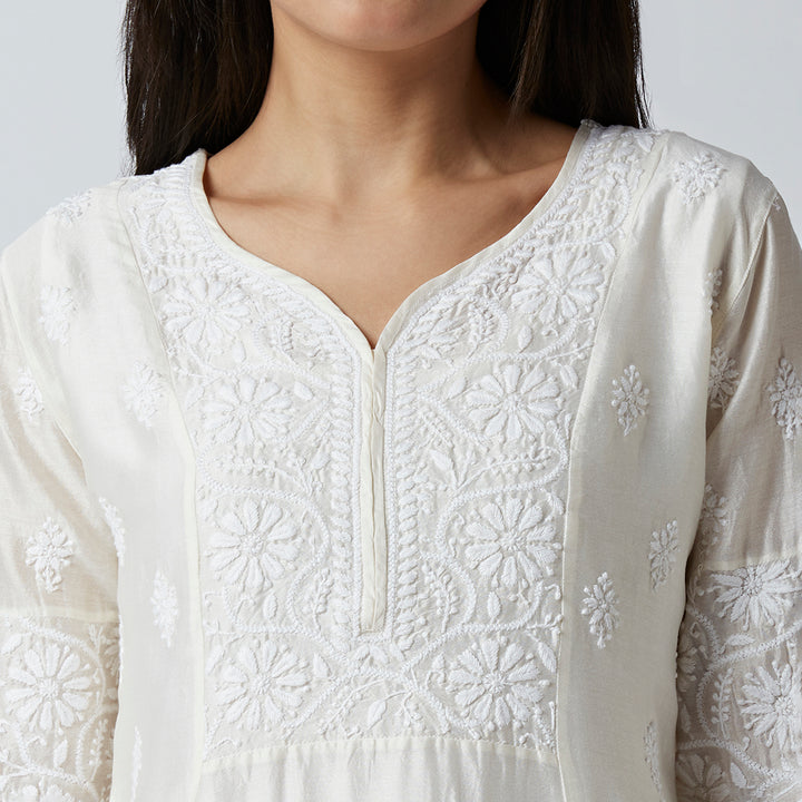 CAMILA CHANDERI CHIKANKARI SHORT KURTI