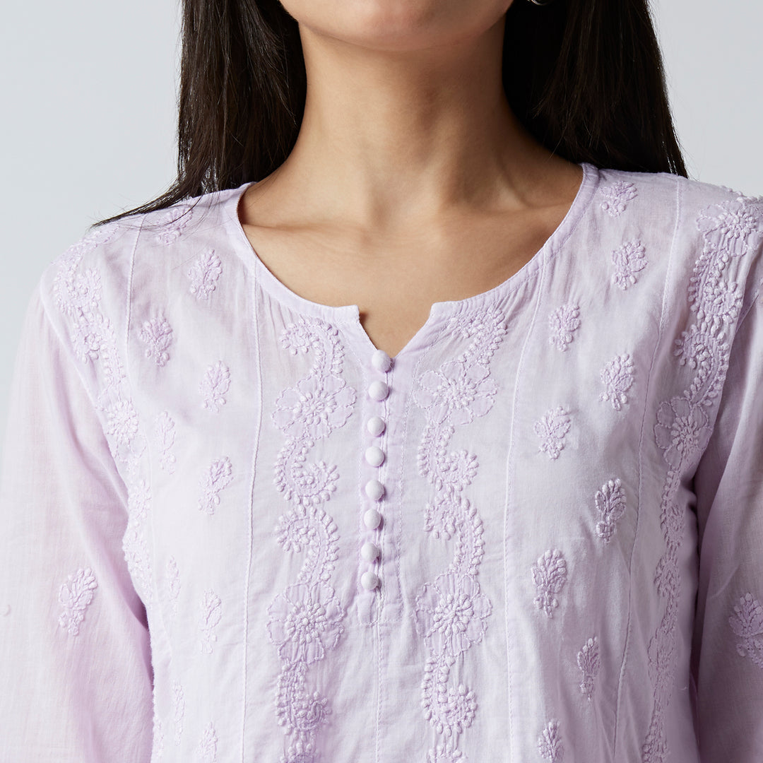 ALBA MUL COTTON CHIKANKARI SHORT TOP