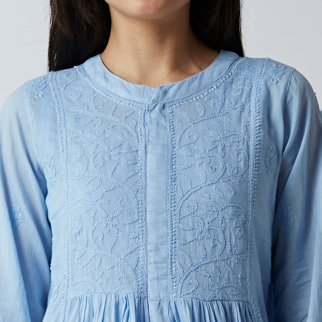 SARA MUL COTTON CHIKANKARI SHORT TOP