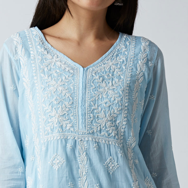 ELENA MUL COTTON CHIKANKARI SHORT KURTI