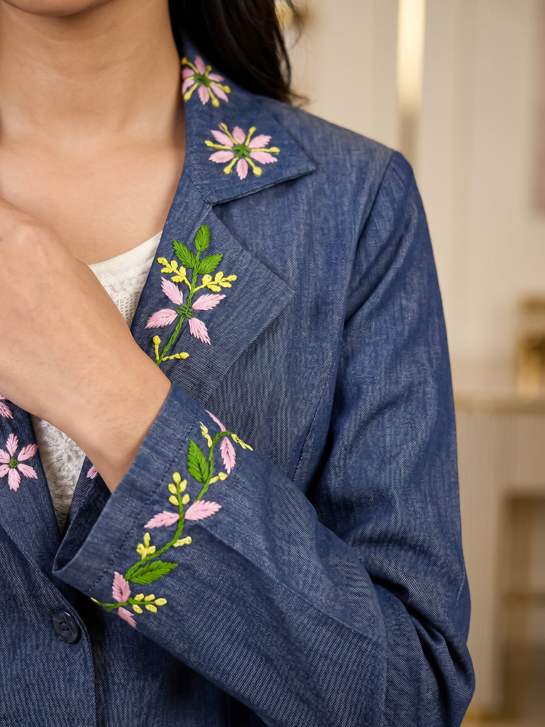 Chikankari Denim Jacket