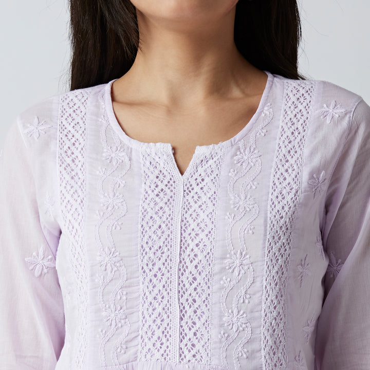 ALMA MUL COTTON CHIKANKARI SHORT KURTI