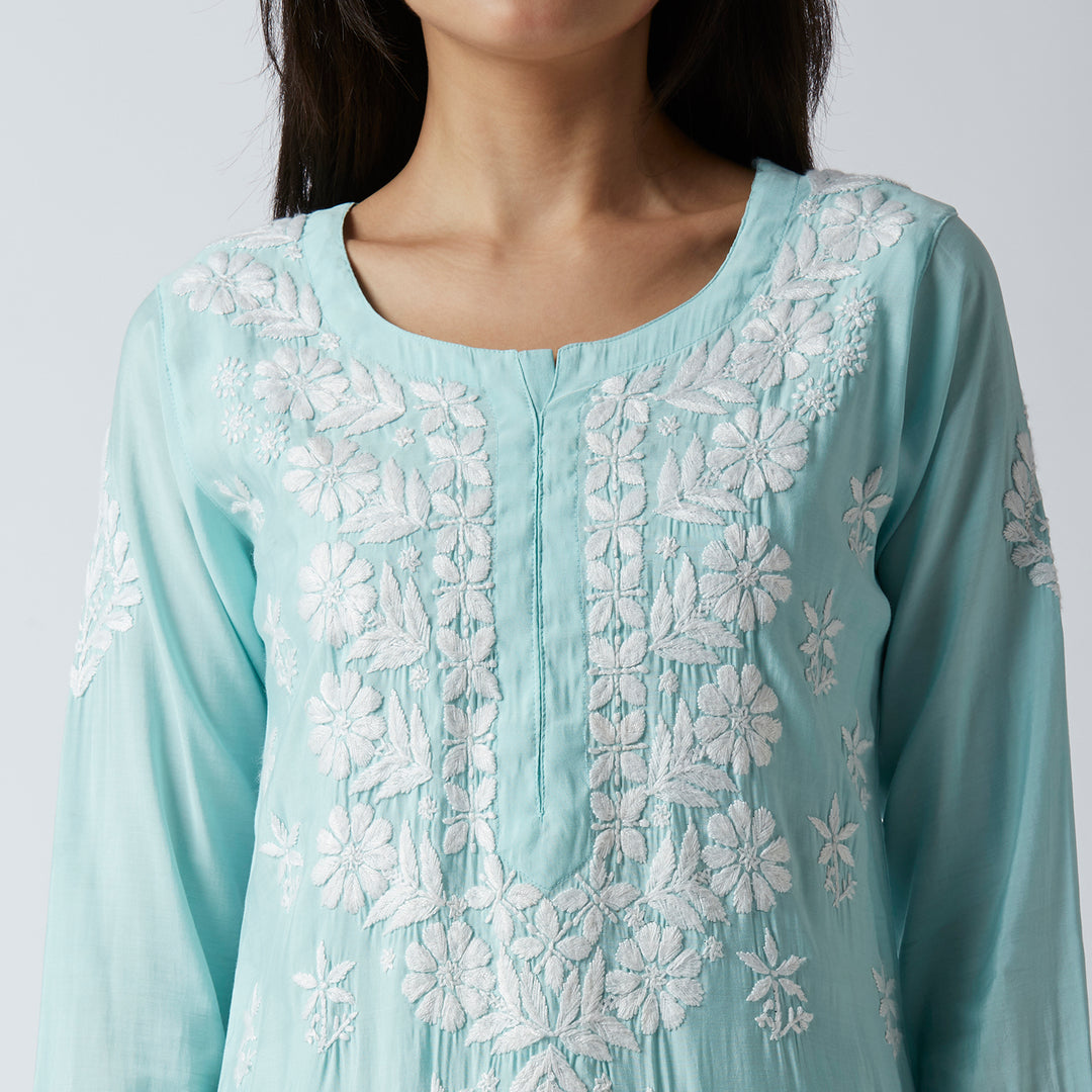 MAHAM MODAL CHIKANKARI LONG KURTI