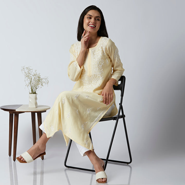 ZUBAIDA CHANDERI CHIKANKARI LONG KURTI